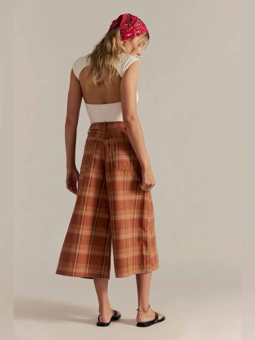 We The Free Rust Plaid Cropped Wide-Leg Jeans - Picture 2 of 6